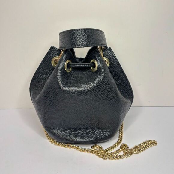 Anna Paola Pebbled Leather Drawstring Bucket Bag Top Handle Crossbody Italy - Picture 4 of 7